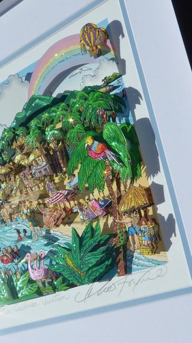 Charles Fazzino "OUR CARIBBEAN VACATION" Framed Deluxe 3-D Hand signed super fun - Picture 6 of 7