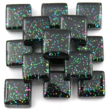 RAINBOW BLACK Glitter Glass Mosaic Tile Pieces - 3/8 inch - 50 Tiles