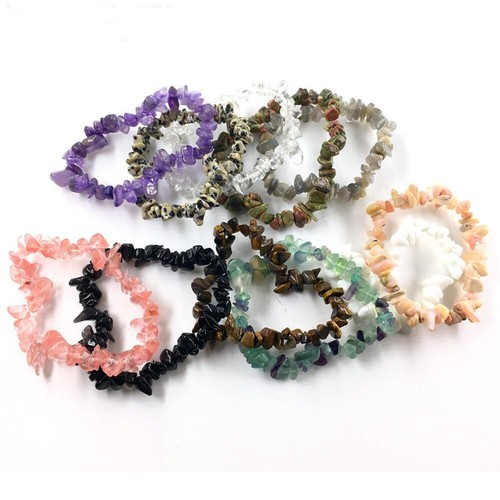 Wholesale Lots 15 Pcs Mix Irregular Natural Gem Stone Stretch Chip Bead Bracelet - Picture 8 of 10