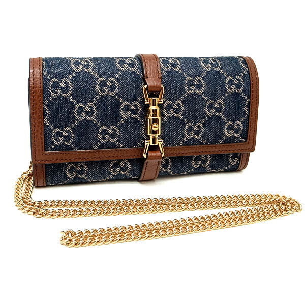 Gucci 652681 Jackie 1961 Chain Wallet Gg Jacquard Denim X Gucci 652681 Jackie 1961 Chain Wallet Gg Jacquard Denim X