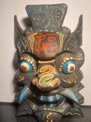 China Folk Art Wood Hand Carved Painted MASK Wall decor-PanGu Deity 