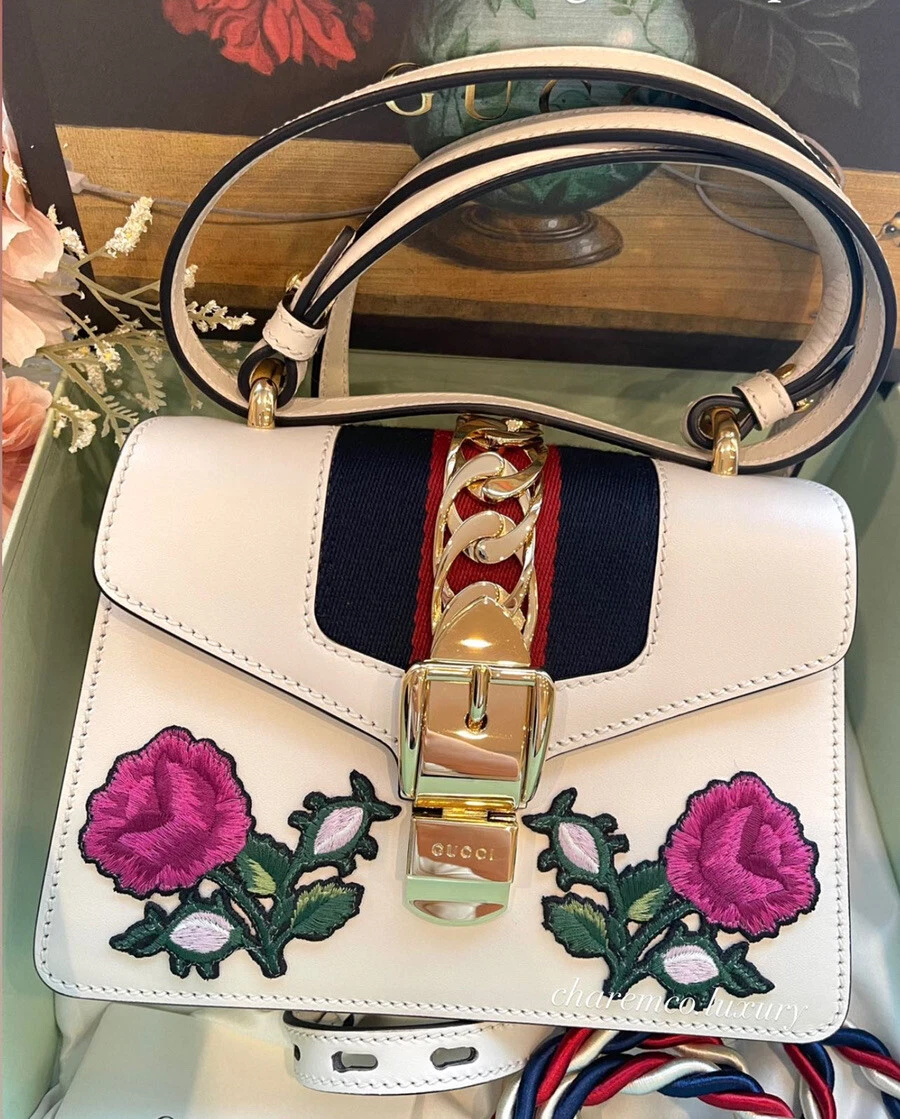 1000% AUTH 🌸 GUCCI 🌸 Limited Edition Sylvie Mini Floral White Shoulder Bag