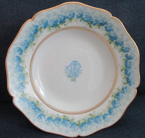 Antique William Guerin Paris & Limoges Blue Hydrangea Gold WJ Monogram Soup Bowl - Picture 11 of 11