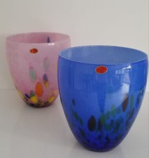 Pair Murano Large Decorative Vases Bowls   Blue & Pink H 10”