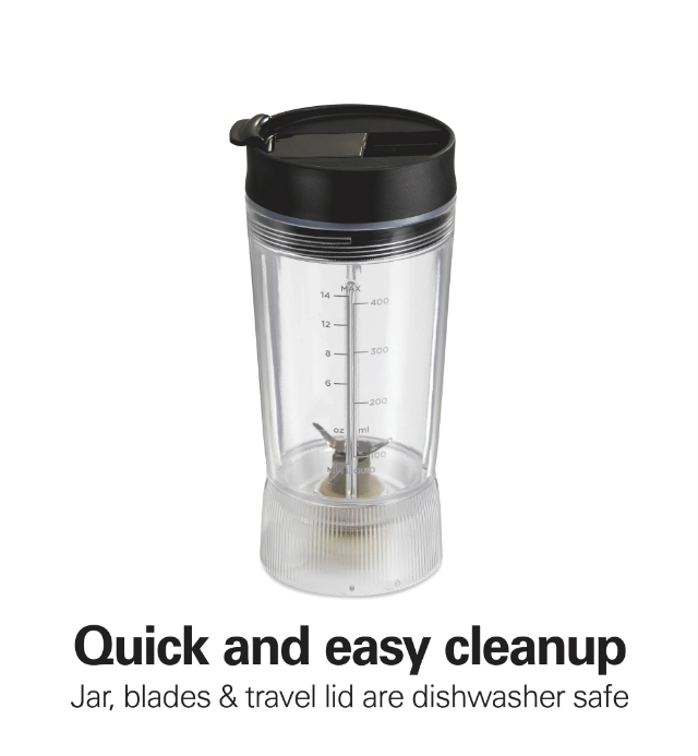 Hamilton Beach Personal Blender with LeakProof Travel Lid, 14 oz. jar