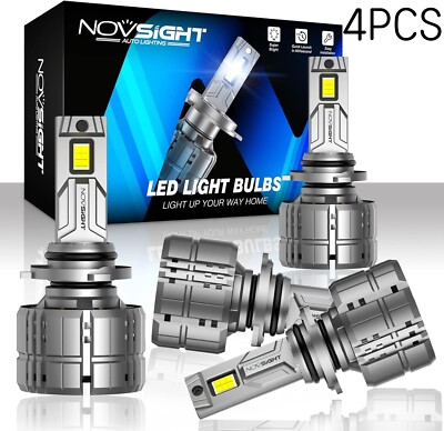 4X NOVSIGHT 9005/HB3+9006/HB4 LED Headlight Bulbs Kit Combo High/Low Beam 6500K