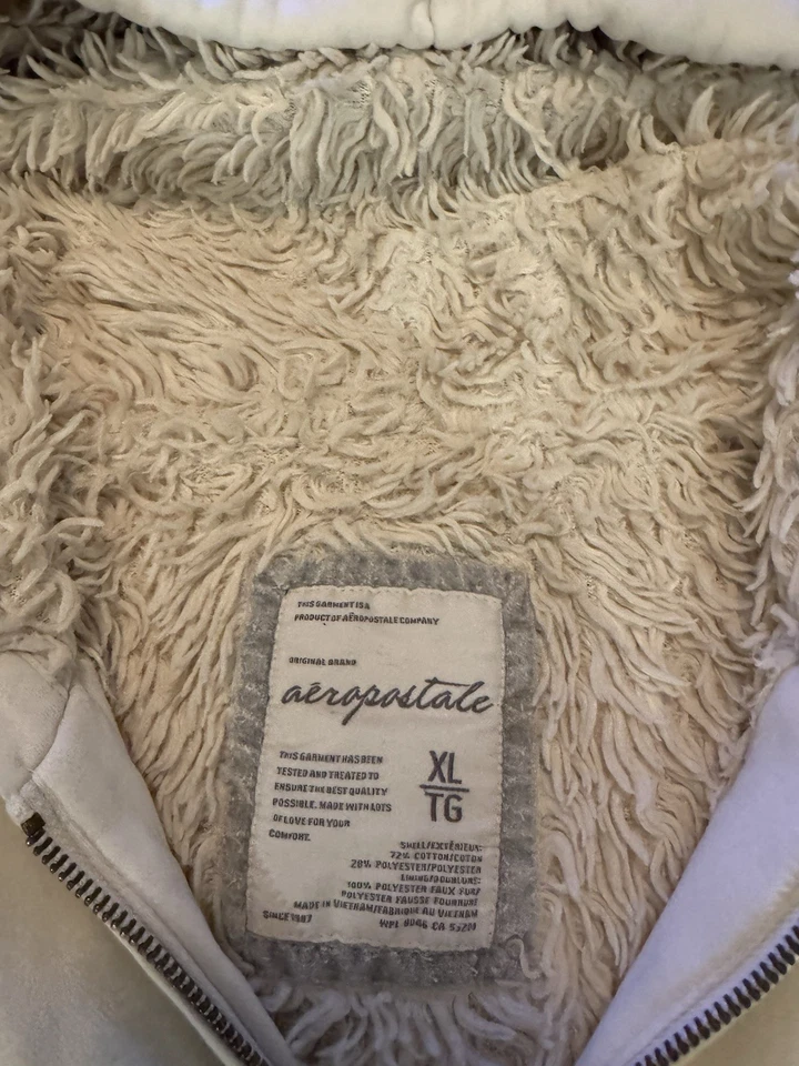 Винтажная женская толстовка с капюшоном Y2k 90-е Aeropostale Aero с меховой подкладкой размер XL кремовый белый цвет слоновой кости - Изображение 4 из 4
