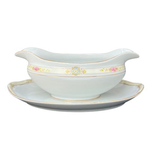 Noritake Havana Gravy Boat with Underplate | Vintage Floral Gold Trim China