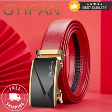 Men’s Leather Ratchet Belt Auto Buckle Adjustable Dress Strap