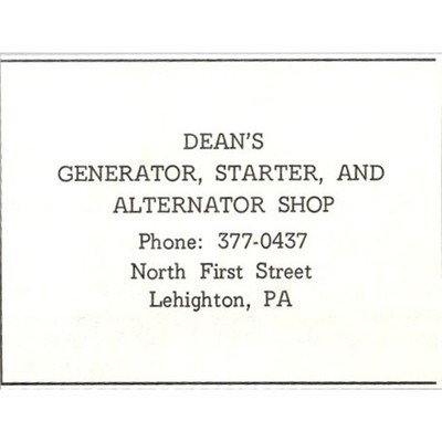 Dean's Generator Starter & Alternator Lehighton PA 1983 Lehighton PA Ad SAJ3-S11