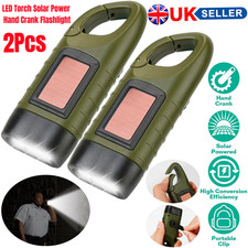 2PCS LED Torch Solar Hand Crank Flashlight Wind Up Super Bright Camping Light UK