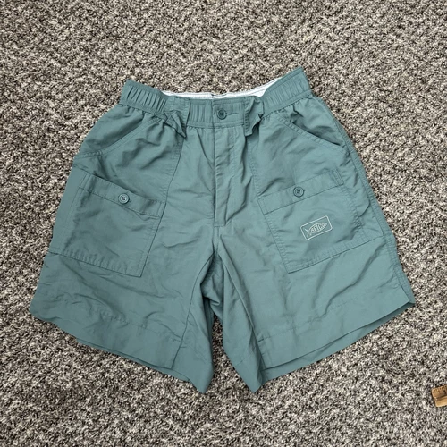 Aftco Shorts Mens 28 Cargo Pockets Fishing Elastic Waist Nylon Sage Green Fish - Picture 2 of 6
