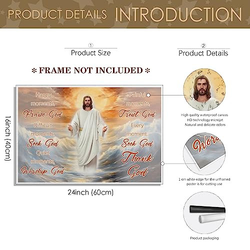 Modern Christian Canvas Wall Art Jesus Walking on Water Picture Quotes Poster - Picture 4 of 8