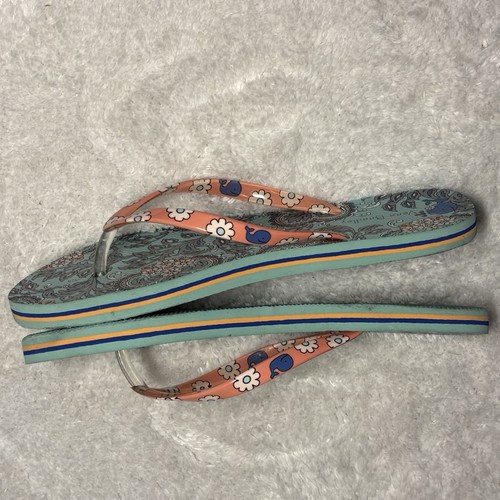 Vera Bradley Coral Teal Whale Floral Paisley Flip Flops Women’s Size 7/8 - Picture 3 of 6