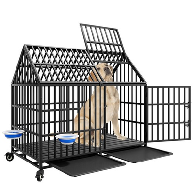 #ad #ad 50#x27;#x27; Indestructible Heavy Duty Dog Crate Cage Kennel with 2 Bowls for Large Dogs $199.00