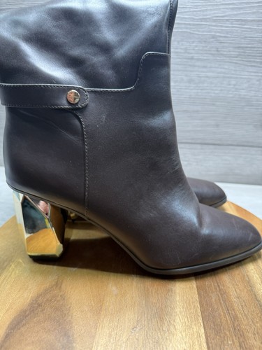 NWOB Franco Sarto Tiera High Brown Leather Gold Block Heel Boots Women's Size 10 - Picture 7 of 16