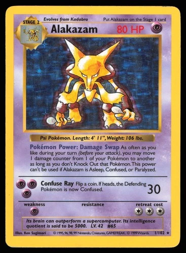Alakazam 1/102 Holo - Shadowless | MP | Base Set | Pokemon TCG - 1999