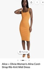 Alice + Olivia Medium Alina Midi Dress Tangerine, Cord Straps Stretch Bodycon