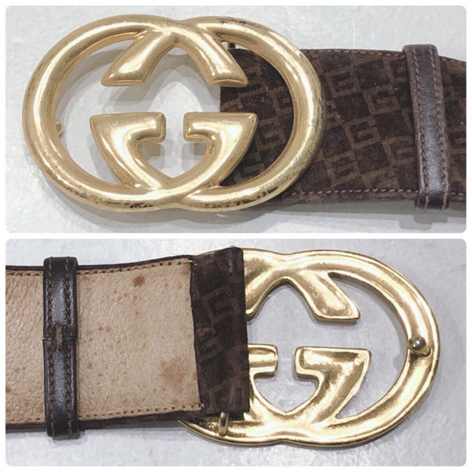 Gucci GG Buckle Brown Suede Leather Wide Belt Gold Hardware 30/75 Women Designer - Image 3 of 4