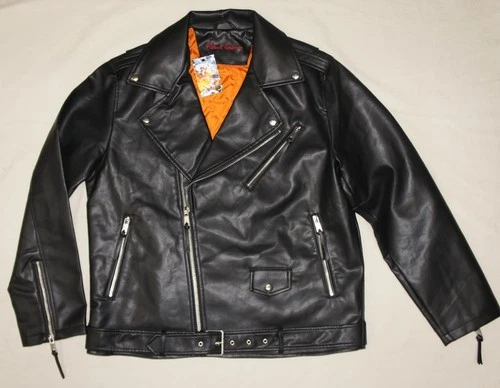Robert Graham Vegan Black Leather Moto Jacket Mens L Faux Orange Lined Full Zip video thumbnail