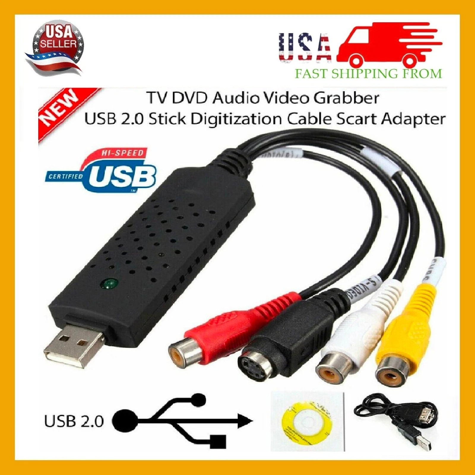 USB 2.0 Capture Card Convert VHS LP Tape to Digital DVD RCA 