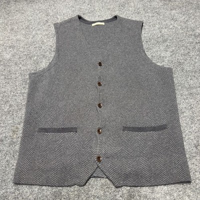 Woolovers Organic Cotton Cashmere Blend Herringbone Button Vest Men Medium Gray 
