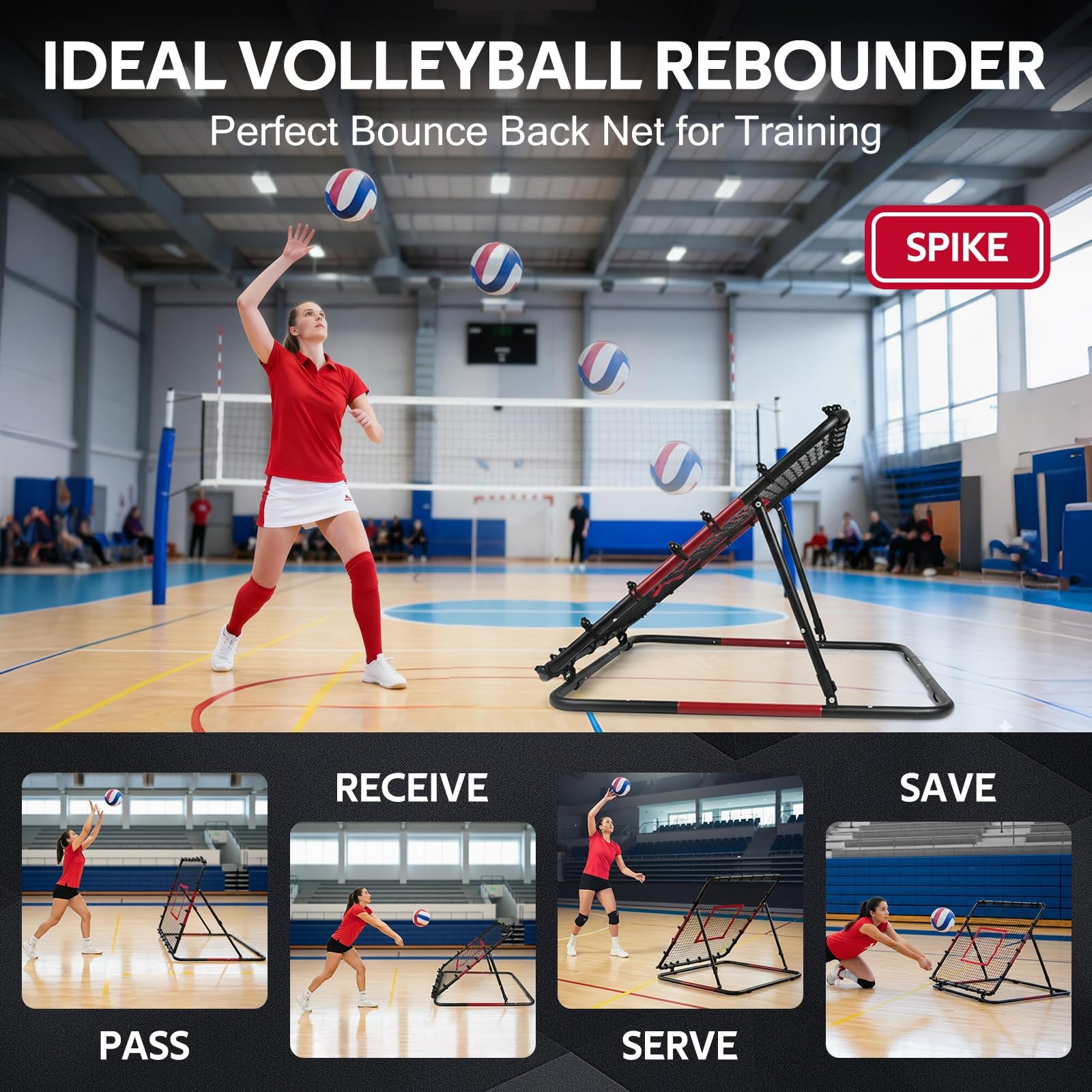 Volleyball Rebounder Net 40"x40" – Adjustable Angles Bounce Back Training Equ...