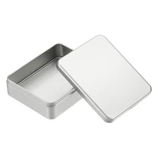 5.1"x4.1"x1.5" Rectangular Tin Box Metal Storage Tin Box with Lid Silver