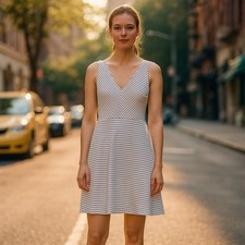 Loft Dress Women's Size 10 Black White Sleeveless Fit & Flare Back Zip Lined 
