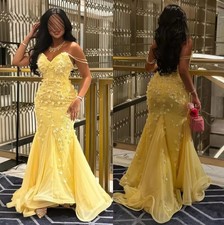 Exquisite Yellow Mermaid Prom Dresses Off Shoulder Lace 3D Flowers Evening Gowns