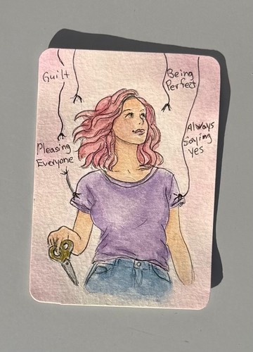 ACEO Original Watercolor No Strings Attached Woman - Sony’s Art Studio