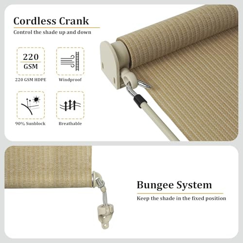 Outdoor Roller Shades 8' W x 6' H Cordless Patio Roll Up Blinds Exterior - Picture 6 of 7