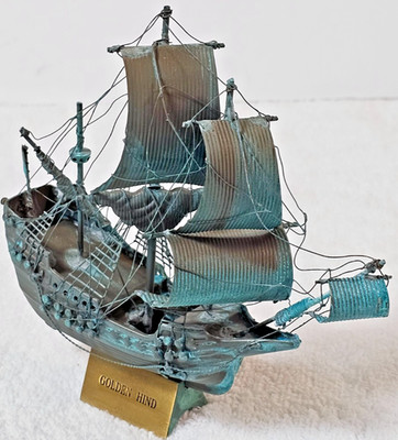 VTG AGI Sailing Classics ''Golden Hind'' Metal Model Ship   Verdigris Patina 6'' L