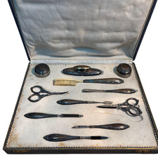 Antico set manicure Art Deco 1900 in argento sterling con manico Chester Hall...