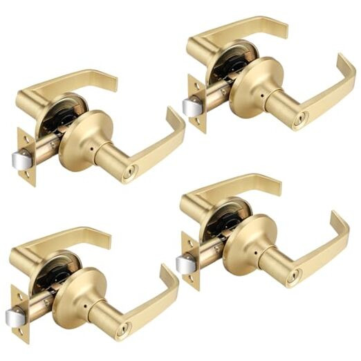Gold Door Knobs Interior, 4 Pack Bed & Bath Door Handles, Privacy Lever Door