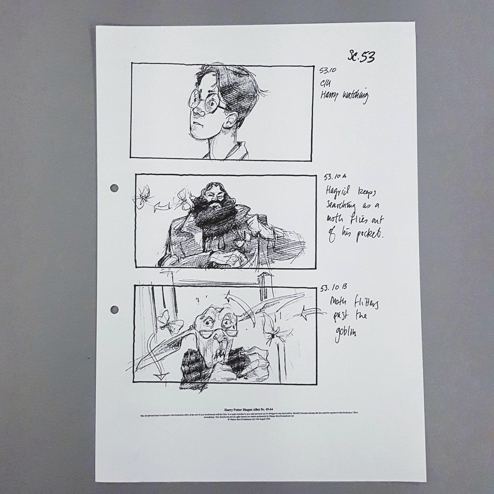 Harry Potter Production Used Storyboard Hagrid Goblin Moth Sc53 Diagon Alley