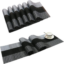 Placemats with Table Runner Set of 7 Woven Vinyl Table Mats and Runner for Dinin
