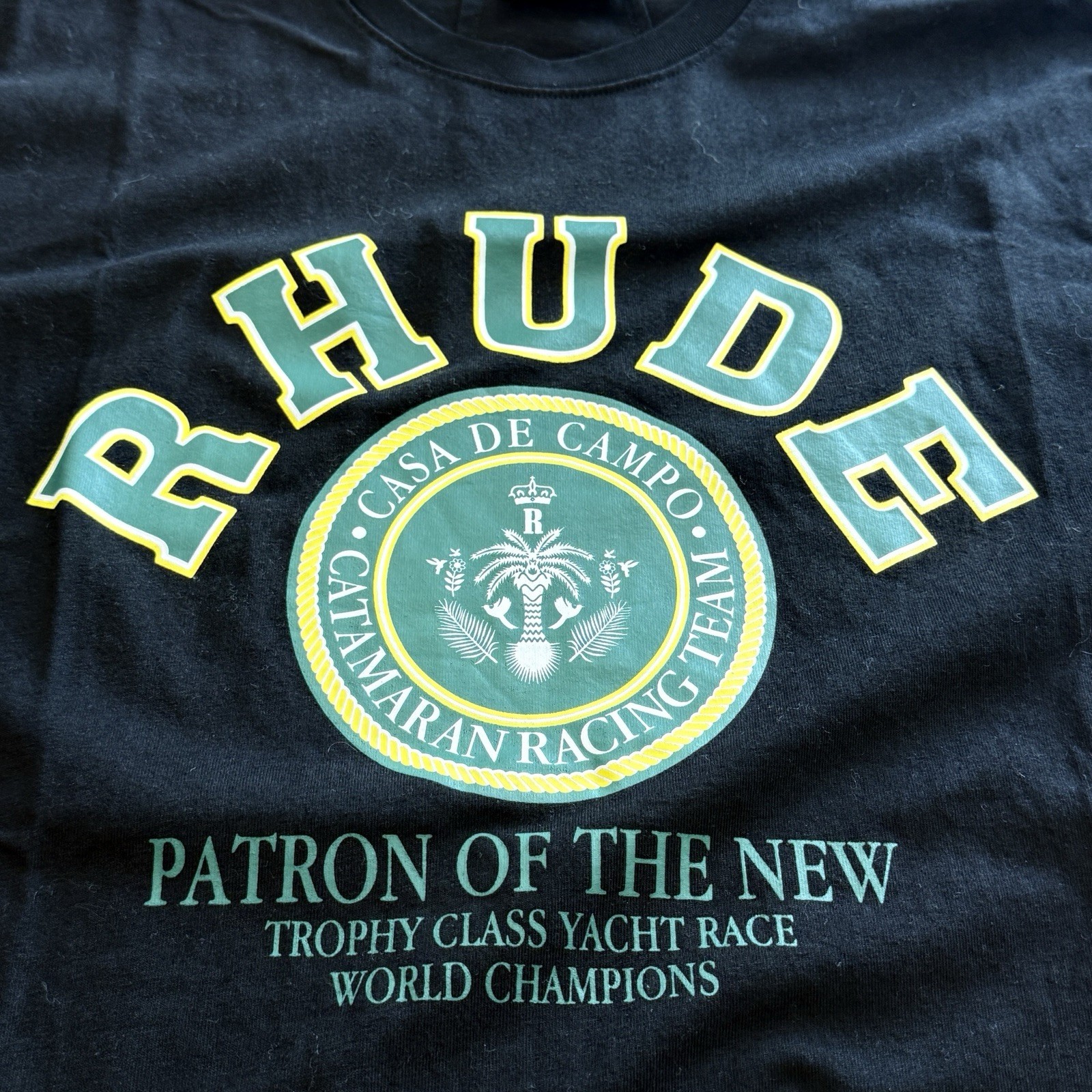 Rhude T Shirt Graphic Tee Black Green NWOT Sz Large L Champions Streetwear