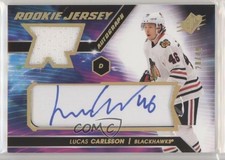 2020-21 SPx Rookie Auto Jersey Gold Spectrum 28/49 Lucas Carlsson #LC Auto 01g1
