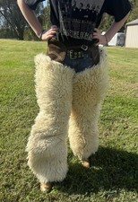 Vintage Talon Sheep Wool Leather Chaps 5  4  -5  8  Thin Stature Adjustable Unisex