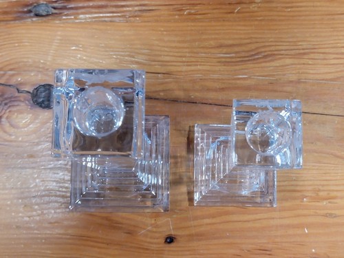 Varga Pair Set of 2 Art Crystal Candle Stick Holders Leaf Butterfly Pattern - Picture 15 of 16