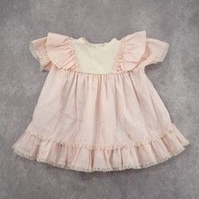 Vintage Bryan Pink Frilled Sleeve Lace Trim Baby Girl Dress XL