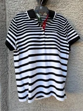 RALPH LAUREN ACTIVE STRIPED WOMEN'S POLO SHIRT**BLACK/WHITE**SIZE XL**NWT