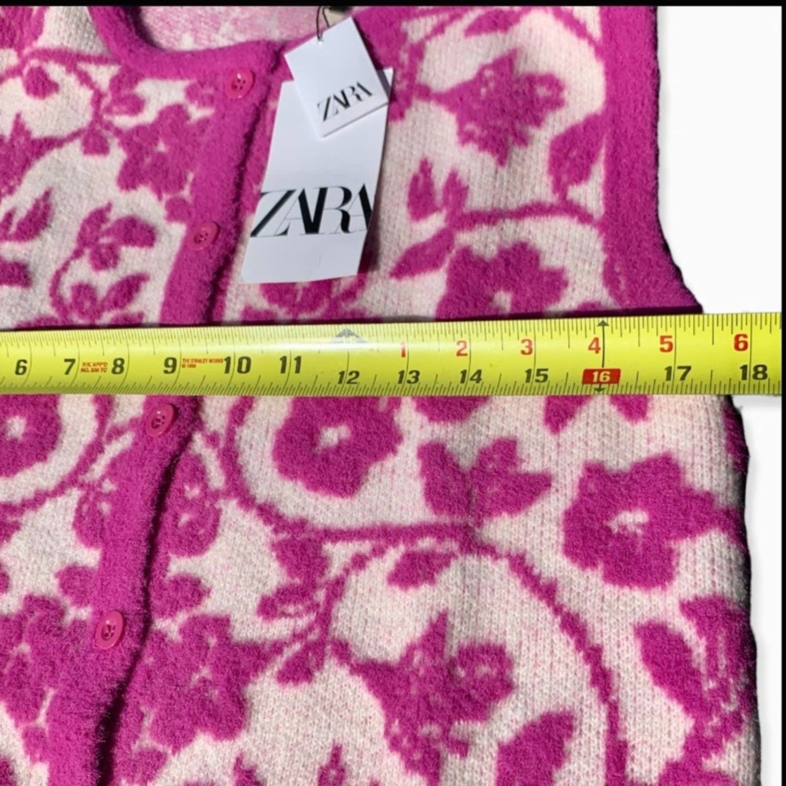 Zara Magenta White Floral Jacquard Knit Vest Bloggers Favorite Size Medium thumbnail 7
