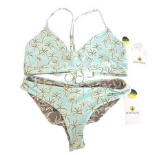 Body Glove Mint  Brown Reversible Palm Tree Bikini Swimsuit Set Size M