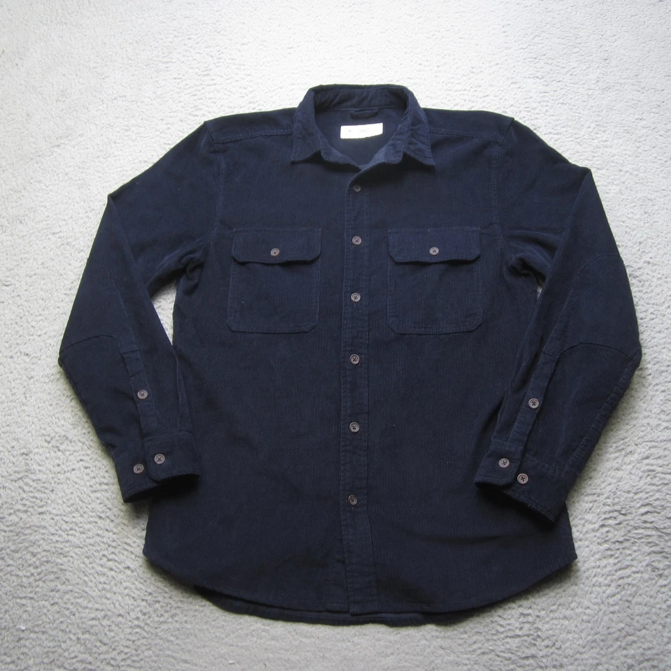 Line of Trade Shirt Mens Large Navy Blue Corduroy Button Up Workwear Casual - Image 2 of 4