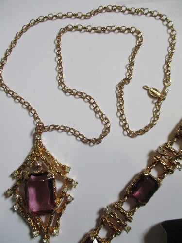 Vintage Sarah Coventry "Twilight" Necklace Earrings Ring Bracelet Signed Nice! - Picture 3 of 10