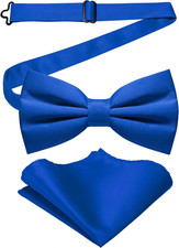Solid Color Pre-tied Bow Tie and Pocket Square Set for Men
