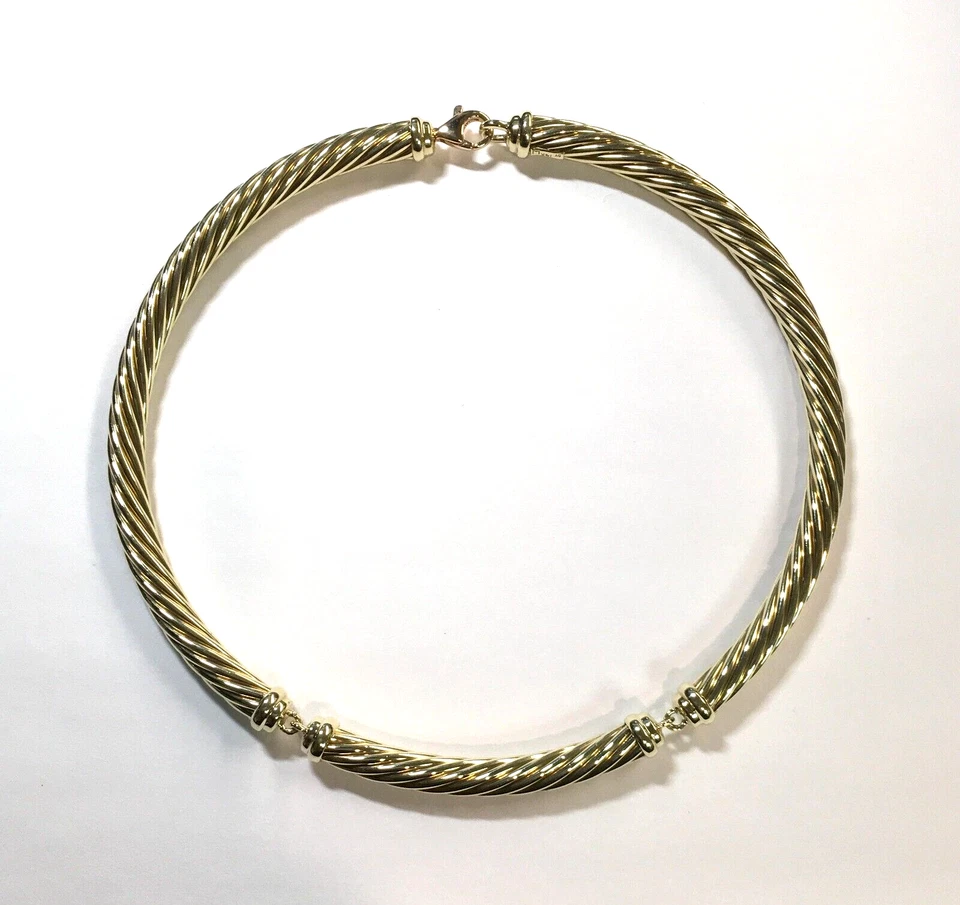 Vintage David Yurman 14k Yellow Gold Cable Choker Station Necklace 7mm Wide 15" - Image 3 of 4