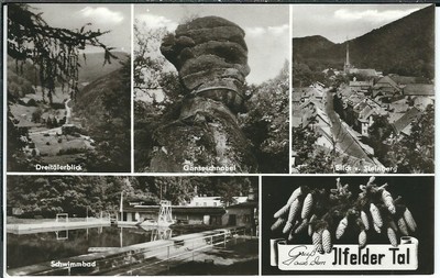 Ansichtskarte Ilfelder Tal - Schwimmbad, Steinberg, Dreitälerblick,Gänseschnabel